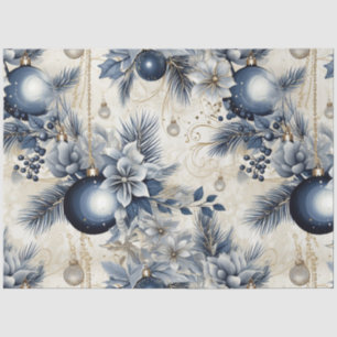 Papel De Seda Decoración Floral Azul Vintage de Navidad