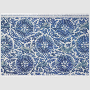 Papel De Seda Decoración floral azul y blanca