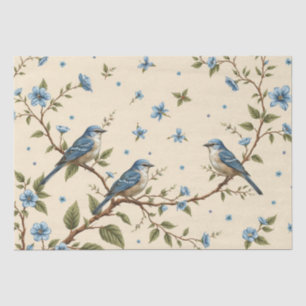Papel De Seda Decoración Floral Azul y diseño de pájaros