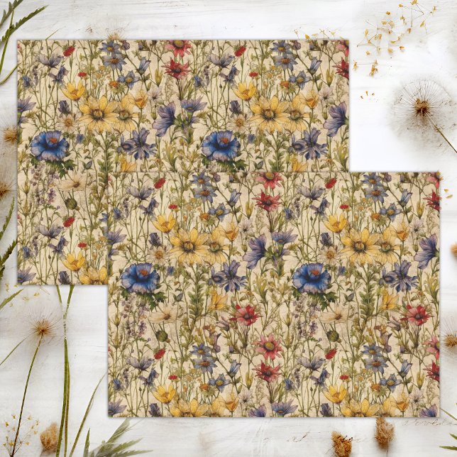 PAPEL DE SEDA DECORACIÓN FLORAL DE BOHO WILDFLOWERS (BOHO WILDFLOWERS FLORAL DECOUPAGE TISSUE PAPER)