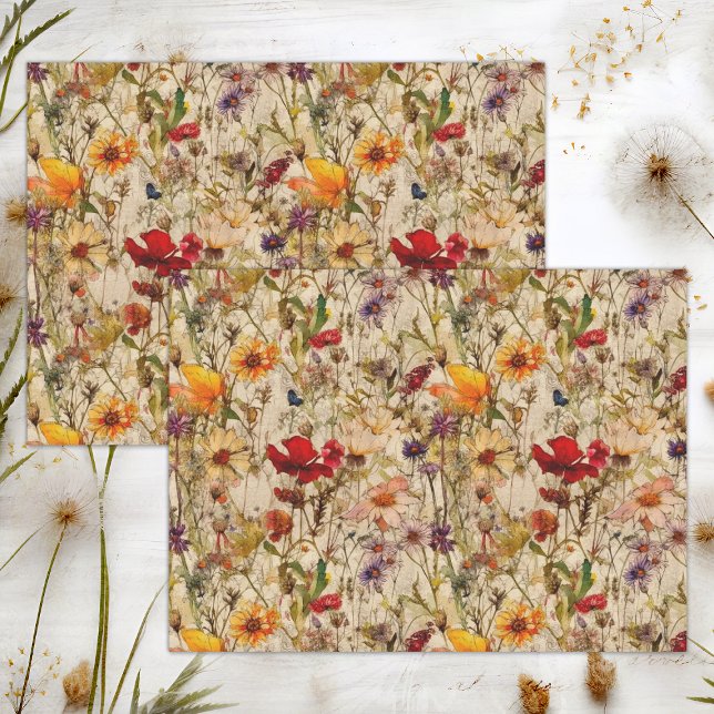 PAPEL DE SEDA DECORACIÓN FLORAL DE BOHO WILDFLOWERS (BOHO WILDFLOWERS FLORAL DECOUPAGE TISSUE PAPER)