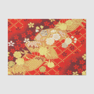 Papel De Seda Decoración floral de kimono blanco dorado rojo jap