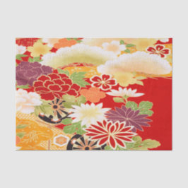 Papel De Seda Decoración floral de kimono japonés amarillo rojo 