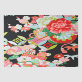 Papel De Seda Decoración floral de Kimono Japonés Blanco Rojo