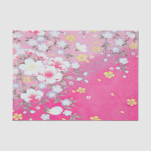 Papel De Seda Decoración floral de Kimono Japonés Blanco Rosa