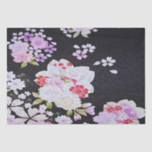 Decoración floral de Kimono Japonés Morado Negro