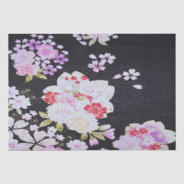 Papel De Seda Decoración floral de Kimono Japonés Morado Negro