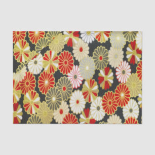 Papel De Seda Decoración floral de Kimono Japonés Rojo Dorado