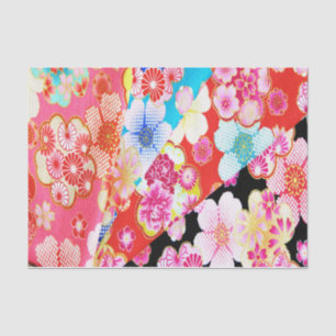Papel De Seda Decoración floral de kimono negro rosado japonés K