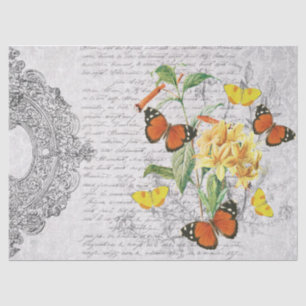 Papel De Seda Decoración floral de mariposas de éfera vintage