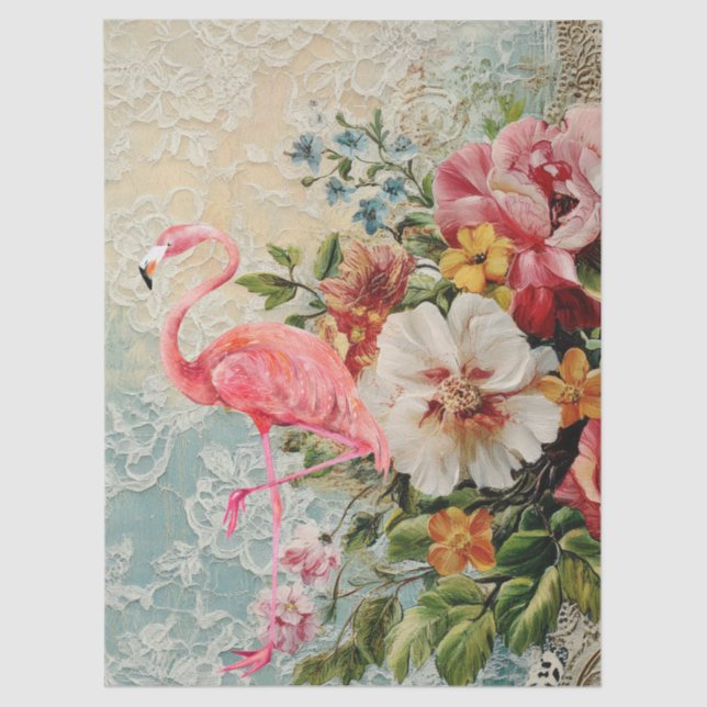 Papel De Seda Decoración floral de Shabby Chic Pink Flamingo (Anverso)