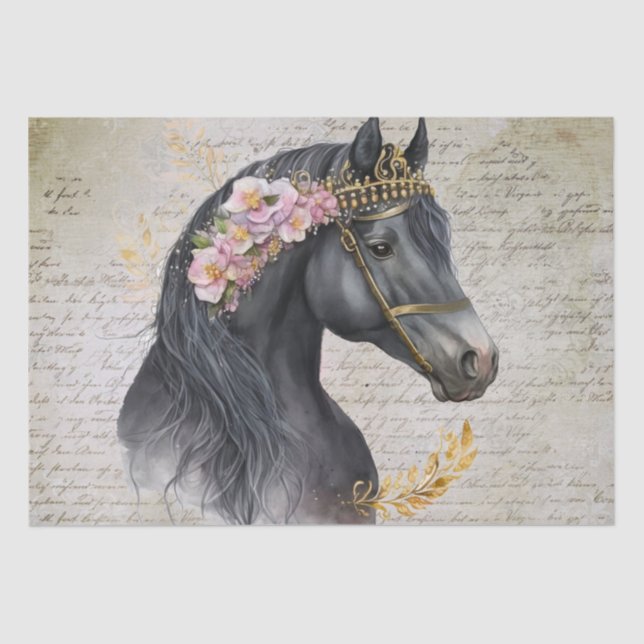 Papel De Seda Decoración floral del caballo negro (Anverso)
