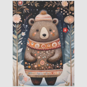 Papel De Seda Decoración floral del oso forestal de bosques de g