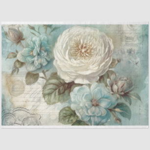 Papel De Seda Decoración Floral inspirada en la vendimia azul Sh