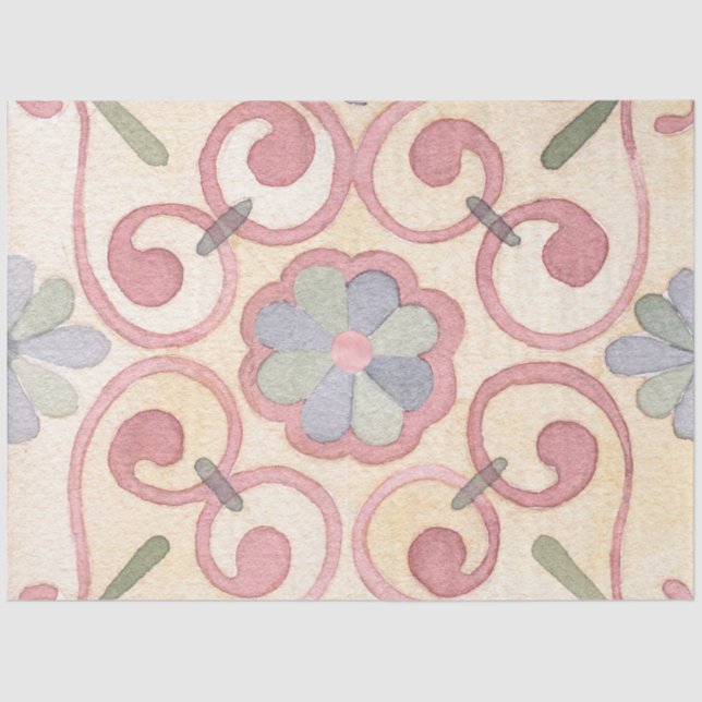 Papel De Seda Decoración floral rosa de Majólica española italia (Anverso)