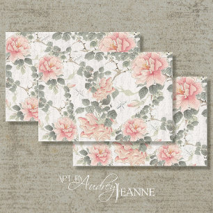 Papel De Seda Decoración Floral Vintage Pink Peony Chinoiserie