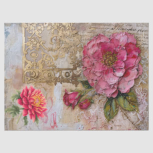 Papel De Seda Decoración Floral Vintage Rosa y Oro Molesto