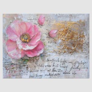 Papel De Seda Decoración Floral Vintage Rosa y Oro Molesto