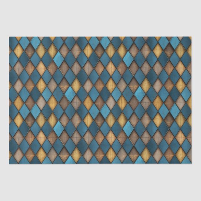 PAPEL DE SEDA DECORACIÓN METALIZADO MEDIEVAL AZUL HARLEQUIN WOOD (Anverso)