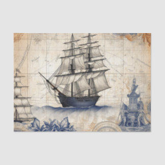 Papel De Seda Decoración náutica azul vintage