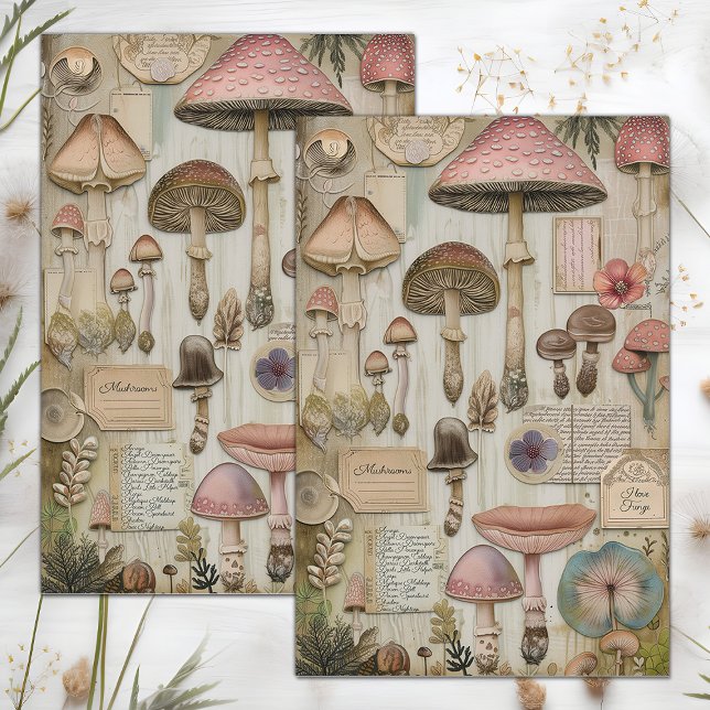 PAPEL DE SEDA DECORACIÓN POSTER DE WILD MUSHROOMS (WILD MUSHROOMS POSTER DECOUPAGE TISSUE PAPER)