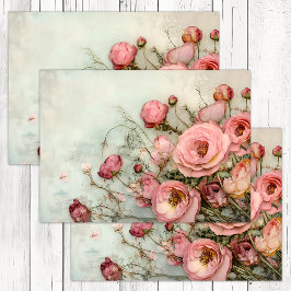 PAPEL DE SEDA DECORACIÓN ROMÁNTICA DE ROSAS SHABBY