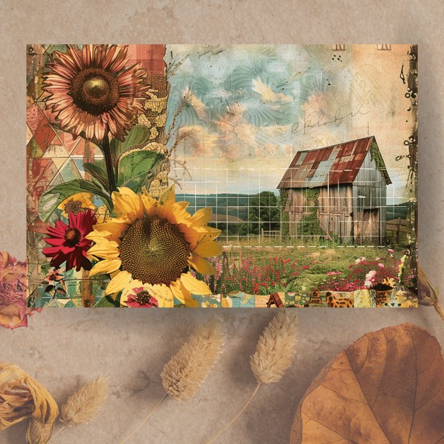 Papel De Seda Decoración Rústica de girasol de granja (Farmhouse Vintage Rustic Sunflower Decoupage Tissue Paper)