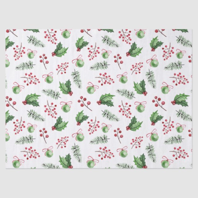 Papel De Seda Decoraciones de árboles de Navidad y holly (Anverso)
