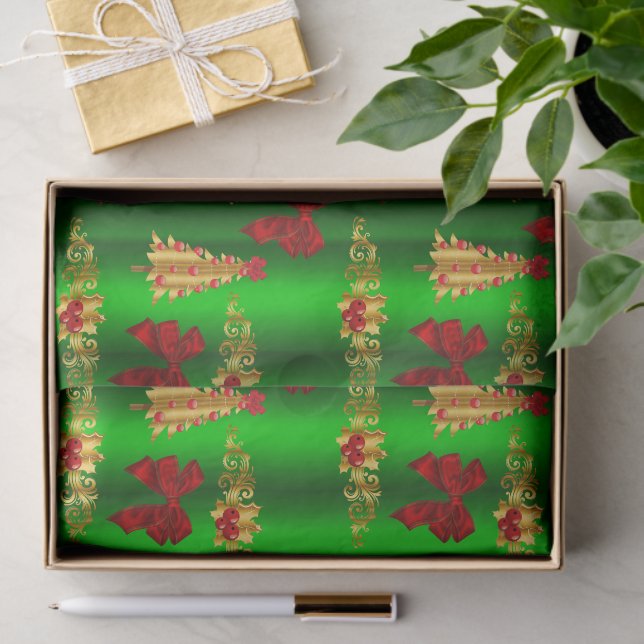 Papel De Seda Decoraciones navideñas sobre el verde (Regalo )