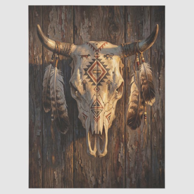 Papel De Seda Decorated Cattle Skull Decoupage (Anverso)