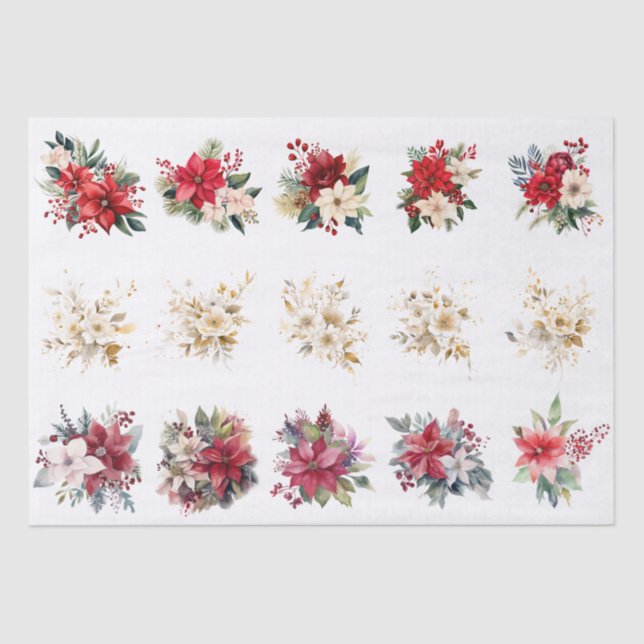 Papel De Seda Decorative Christmas Florals For Shell Decoupage (Anverso)