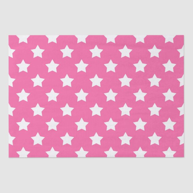 Papel De Seda Decorativo del patrón de estrellas blancas rosadas (Anverso)