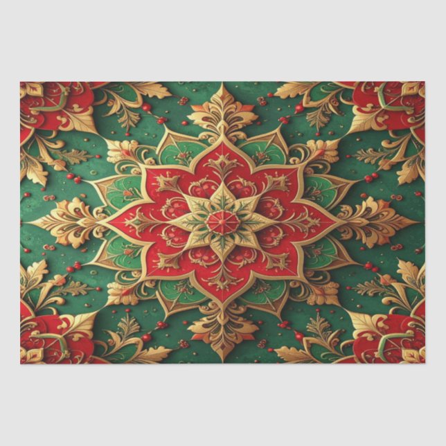 Papel de seda decorativo navideño rojo verde (Anverso)