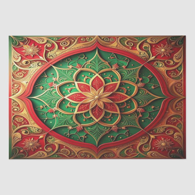 Papel de seda decorativo navideño rojo verde (Anverso)