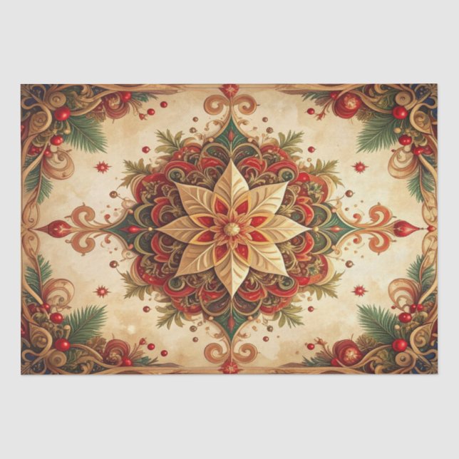 Papel de seda decorativo navideño rojo verde (Anverso)