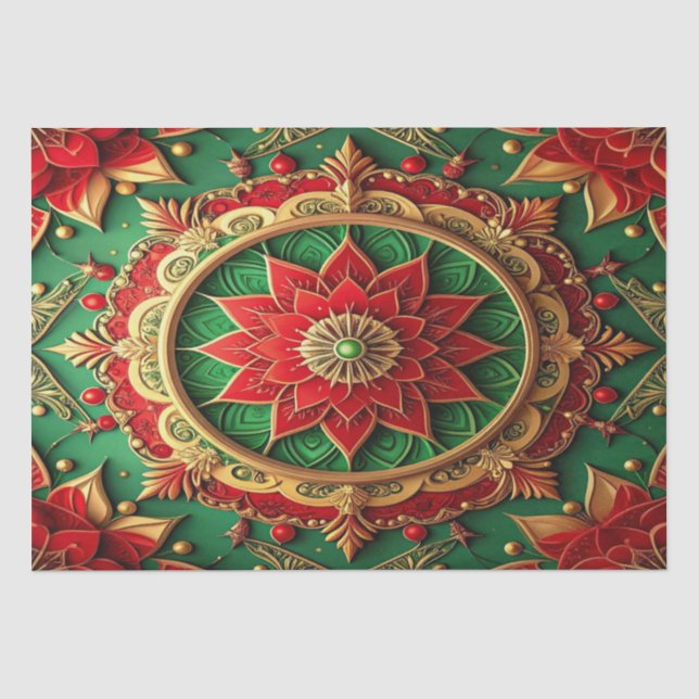 Papel de seda decorativo navideño rojo verde (Anverso)