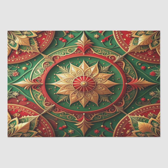 Papel de seda decorativo navideño rojo verde (Anverso)