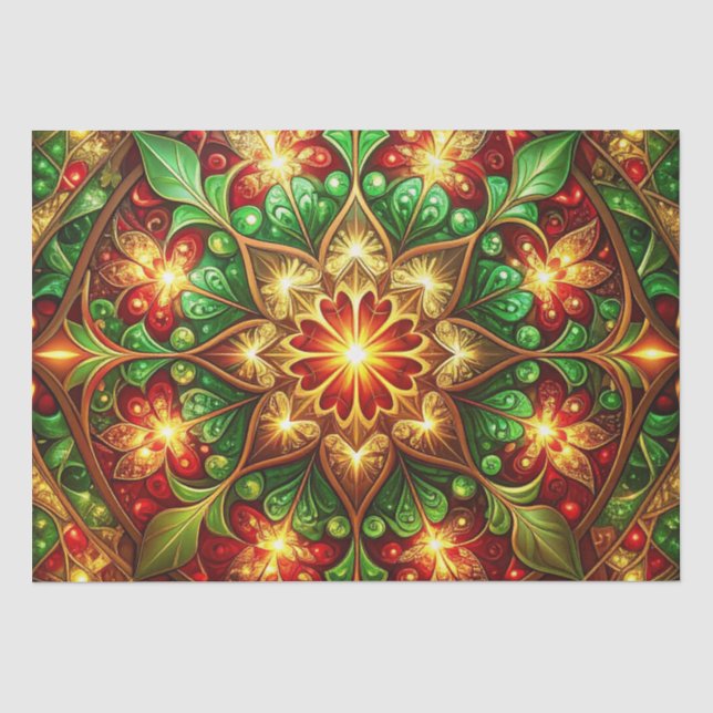 Papel de seda decorativo navideño verde rojo (Anverso)