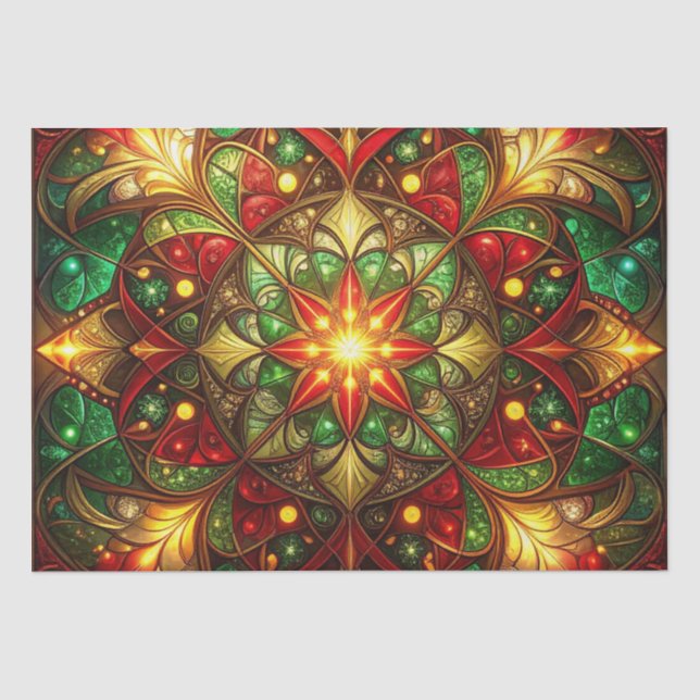 Papel de seda decorativo navideño verde rojo (Anverso)