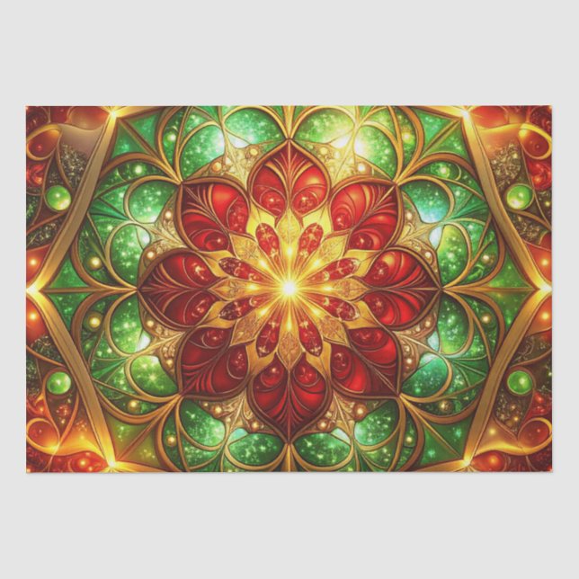 Papel de seda decorativo navideño verde rojo (Anverso)