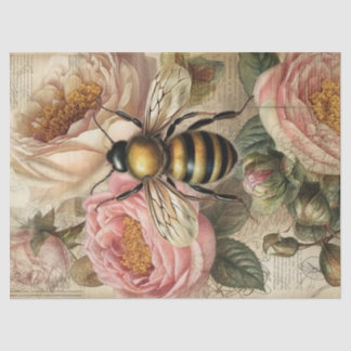 Papel De Seda Decoup de abejas y rosas rosadas