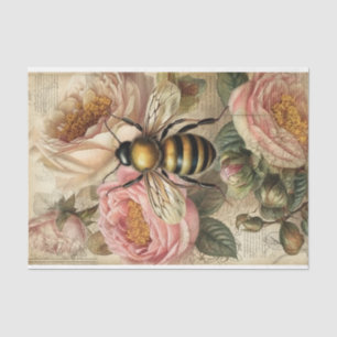 Papel De Seda Decoup de abejas y rosas rosadas