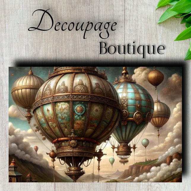 Papel De Seda Decoup de los barcos aéreos de Steampunk (Steampunk Airships Decoupage Tissue Paper)