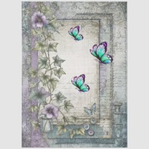 Papel De Seda Decoup de mariposas de denim y floral de encaje