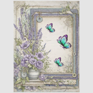 Papel De Seda Decoup de mariposas de denim y floral de encaje