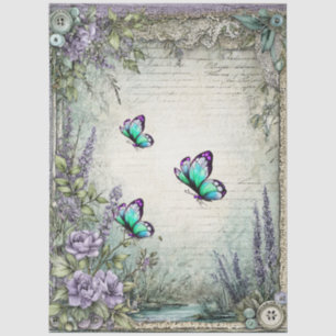 Papel De Seda Decoup de mariposas de denim y floral de encaje