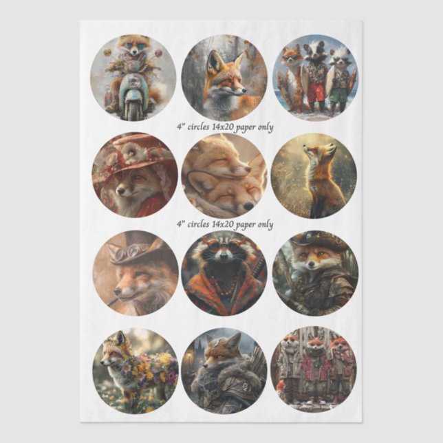 Papel De Seda Decoupage 12 Fox 4" Coaster Woodland Designs  (Anverso)