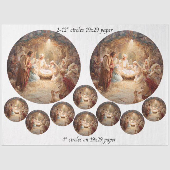 Papel De Seda Decoupage 12" Nativity Scene Circles & 8 Coasters  (Anverso)