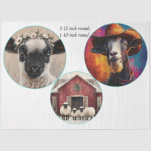 Papel De Seda Decoupage 12 y 10" Animales de granja redondos 