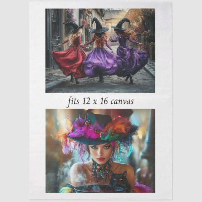 Papel De Seda Decoupage 12x16 Brujas Caprichosas Festivas Místic (Anverso)